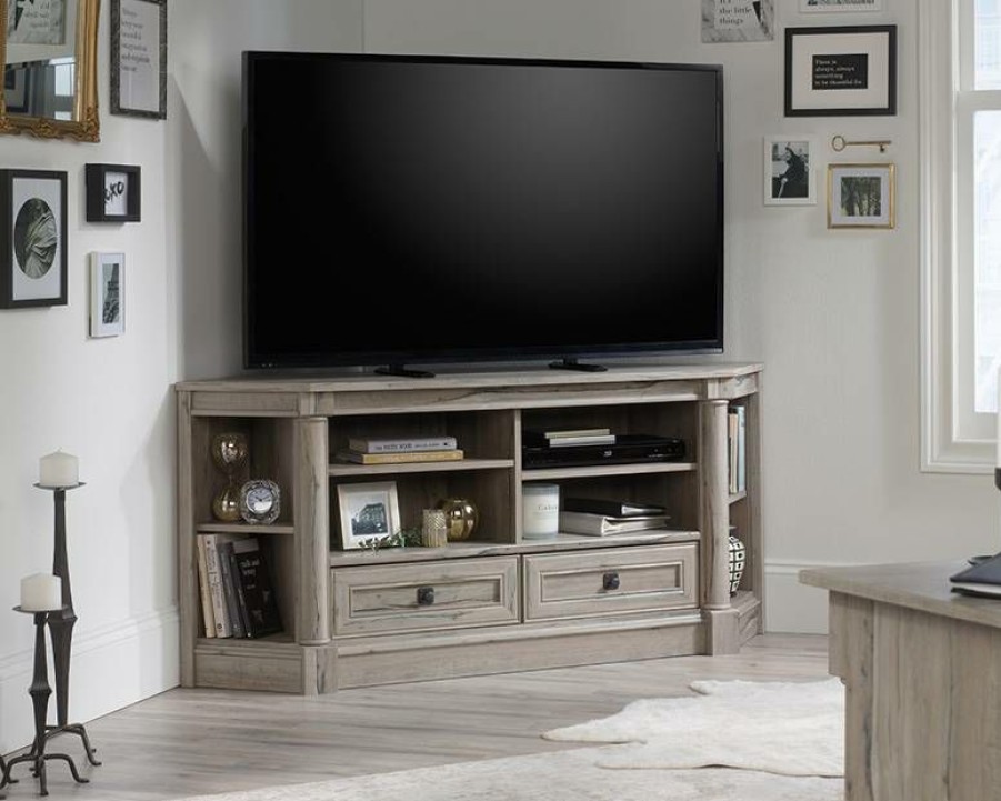 Storage Credenza * | Outlet Palladia Corner Entertainment Credenza In Split Oak Sauder 424815