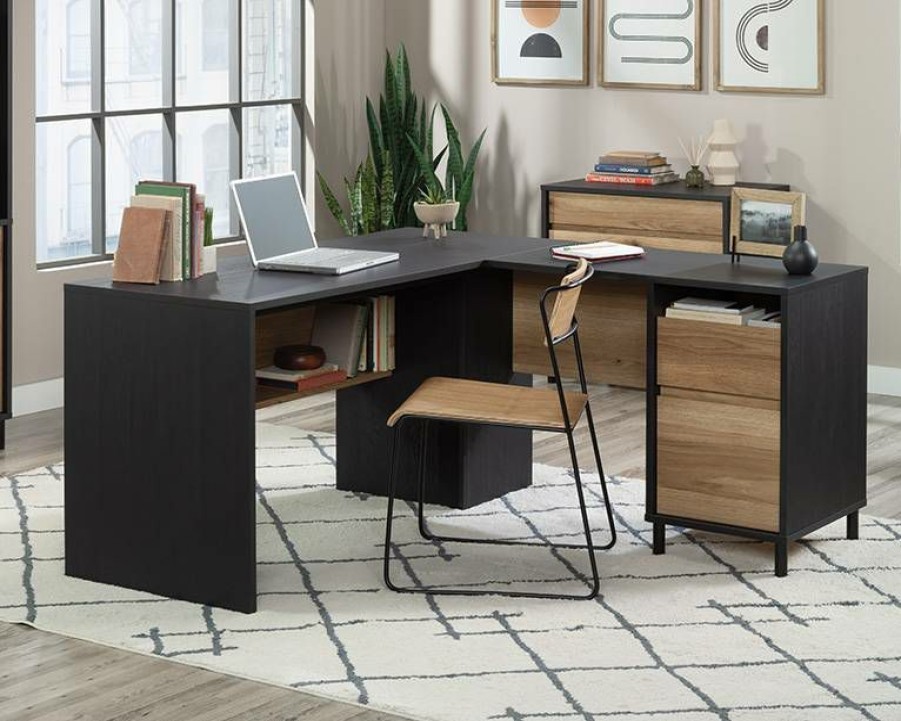 Desks * | Reliable Quality Acadia Way Modern L-Shaped Desk In Raven Oak Sauder 430751