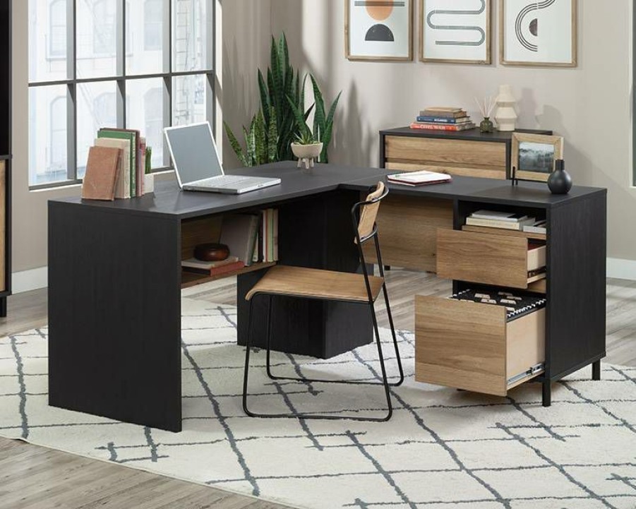 Desks * | Reliable Quality Acadia Way Modern L-Shaped Desk In Raven Oak Sauder 430751