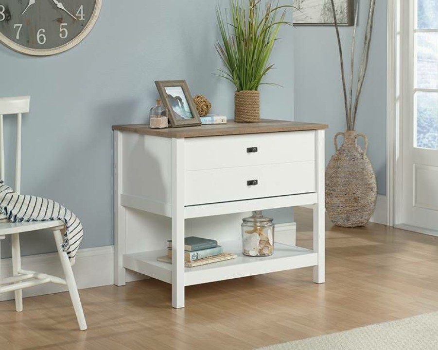 Filing Cabinets * | New Arrivals White Lateral File Cabinet With Wood Accent Sauder 427307