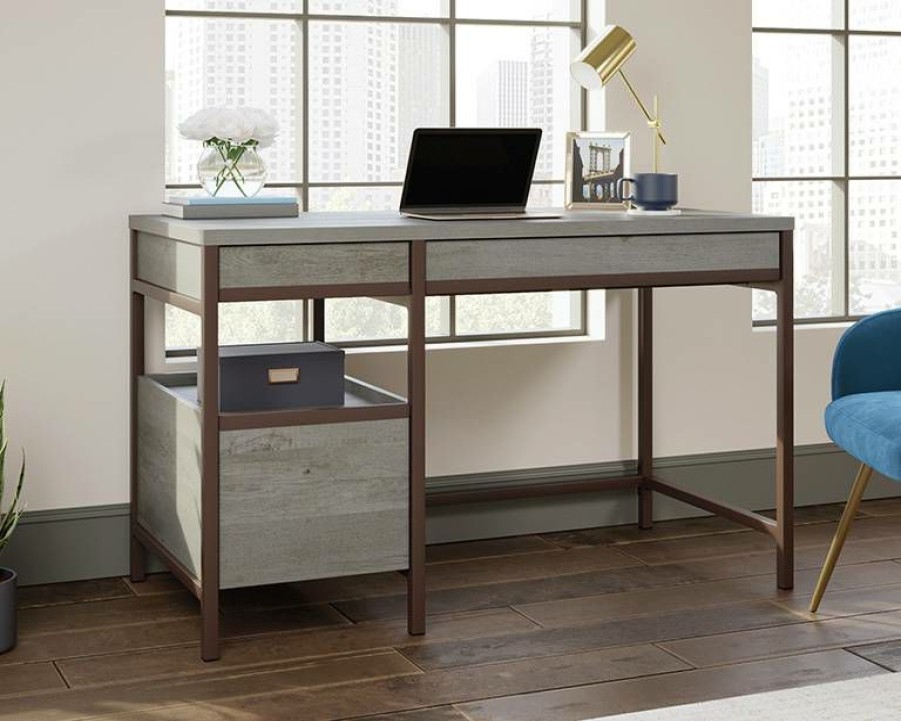 Desks * | Online Discount Manhattan Gate Single Pedestal Desk In Mystic Oak Sauder 431127