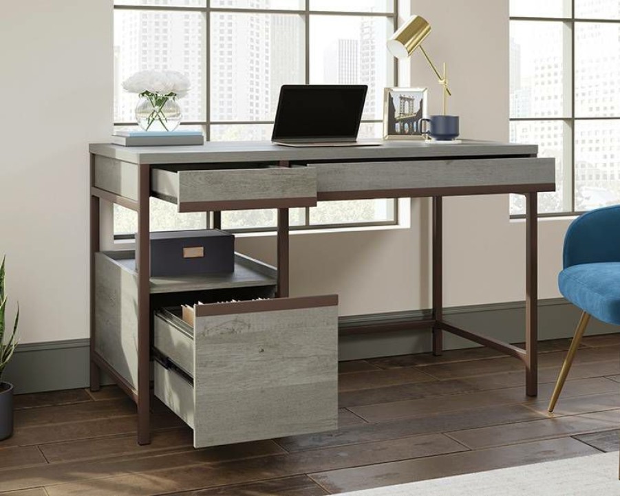 Desks * | Online Discount Manhattan Gate Single Pedestal Desk In Mystic Oak Sauder 431127