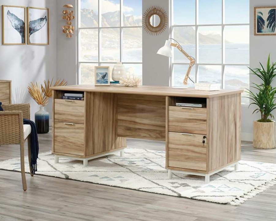 Desks * | New Portage Park Executive Desk With Storage In Kiln Acacia Sauder 426018