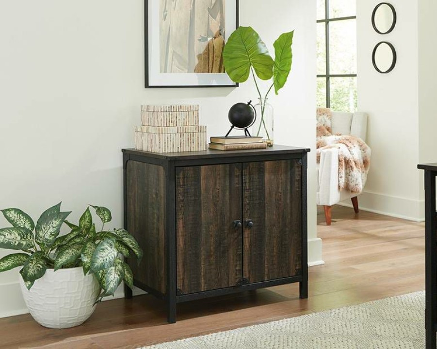 Storage Credenza * | Hot Selling Industrial Storage Cabinet In Carbon Oak Sauder 427847