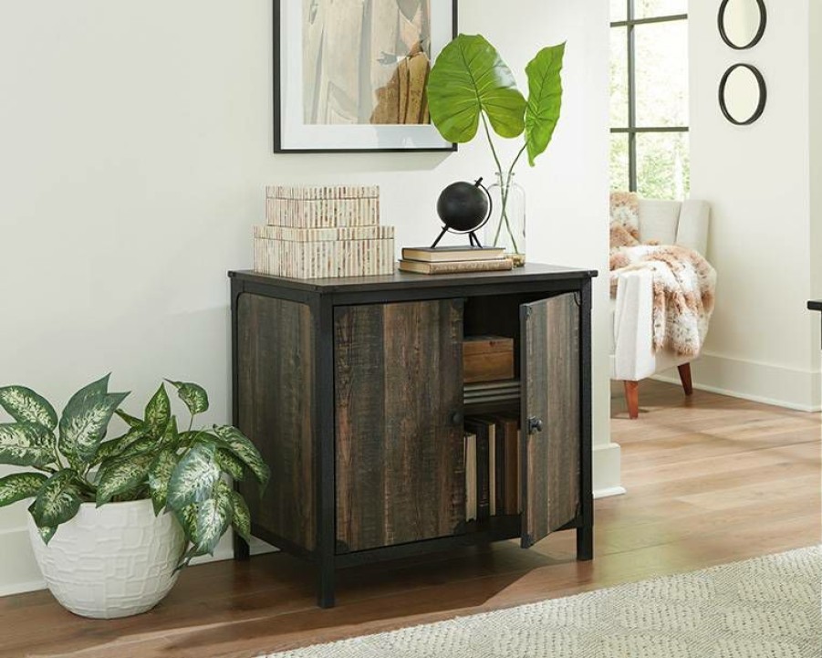 Storage Credenza * | Hot Selling Industrial Storage Cabinet In Carbon Oak Sauder 427847