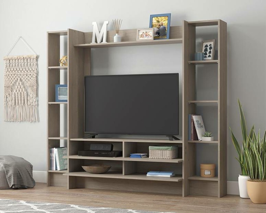 Bookcases & Shelves * | Best Quality Wall System Tv Credenza In Silver Sycamore Sauder 428240