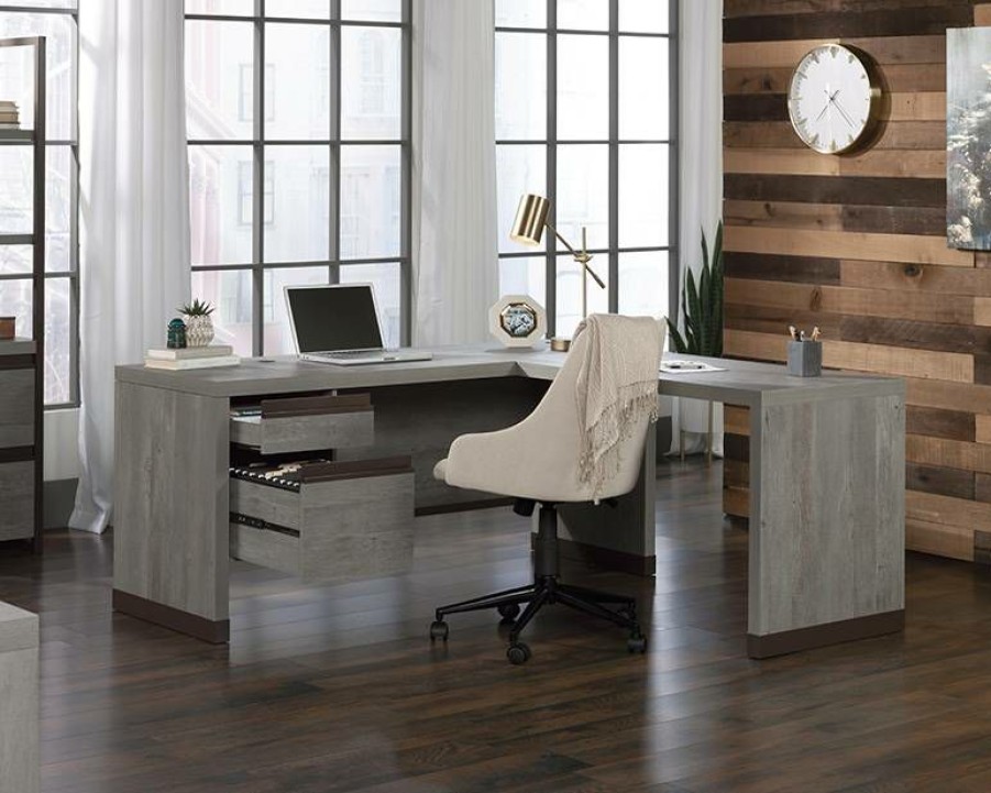 Desks * | Top Selling Modern L-Shaped Desk In Mystic Oak Finish Sauder 429257