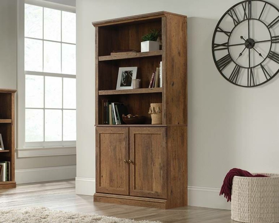 Bookcases & Shelves * | New Arrivals 5 Shelf Bookcase W/ Doors In Vintage Oak Sauder 426417