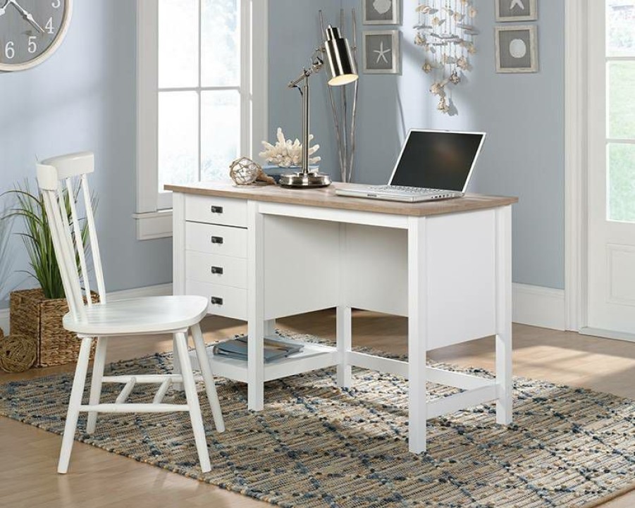 Desks * | Best Quality Soft White Coastal Single Pedestal Desk Sauder 427309