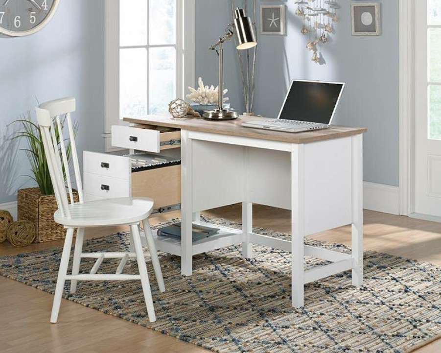 Desks * | Best Quality Soft White Coastal Single Pedestal Desk Sauder 427309