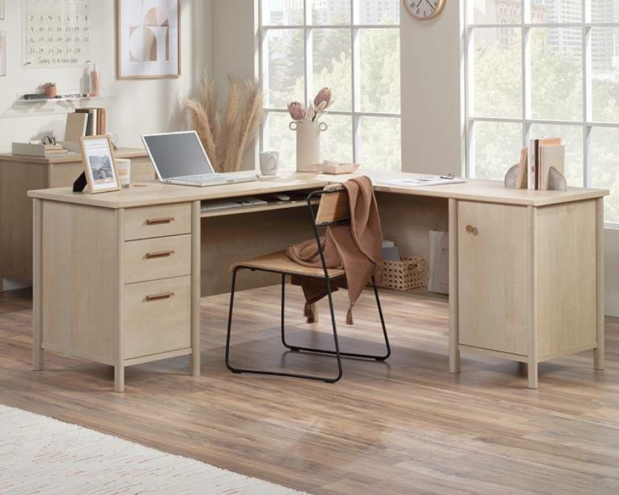 Desks * | New L-Shaped Home Office Desk In Natural Maple Sauder 429368