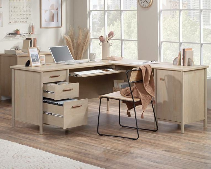 Desks * | New L-Shaped Home Office Desk In Natural Maple Sauder 429368