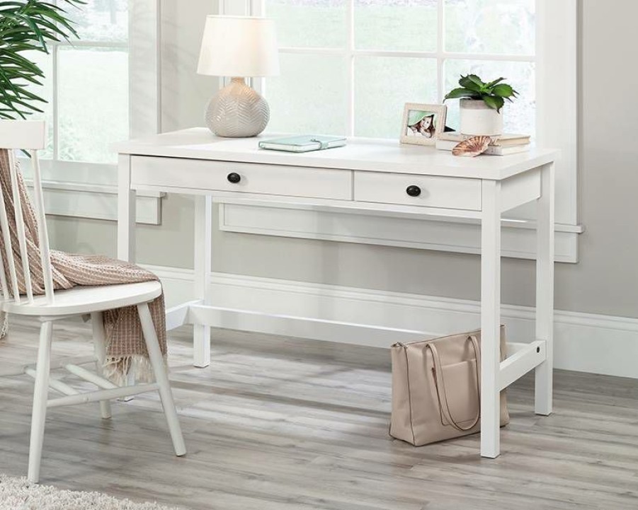 Desks * | Shop Rustic Writing Desk With Drawers In Soft White Sauder 431778