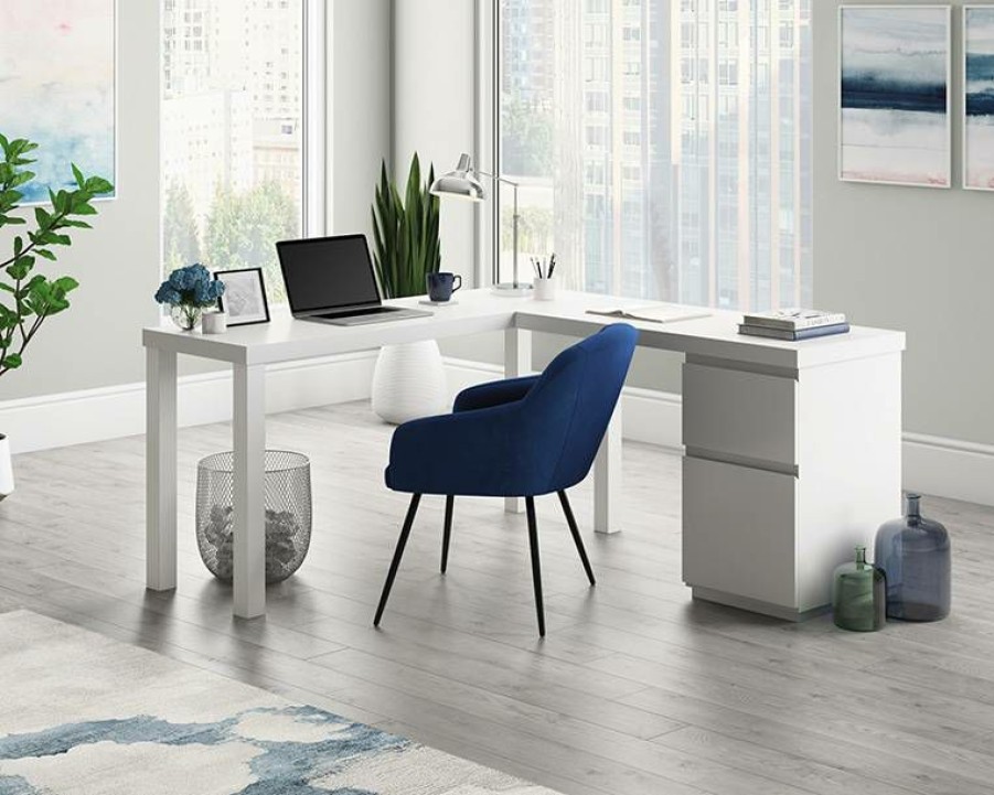 Desks * | Large Choice Northcott White L-Shaped Desk With Drawers In White Sauder 428935