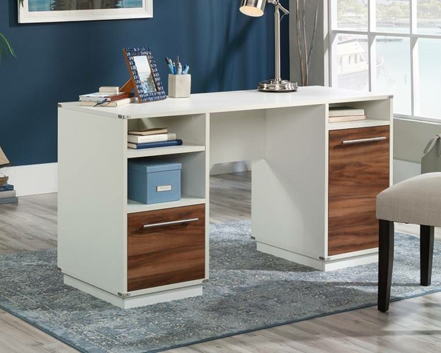 Desks * | Store Double Ped Desk In Pearl Oak & Acacia Sauder 430785