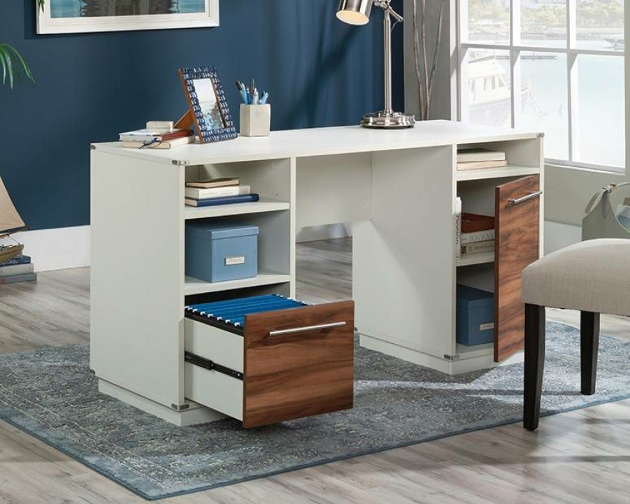 Desks * | Store Double Ped Desk In Pearl Oak & Acacia Sauder 430785