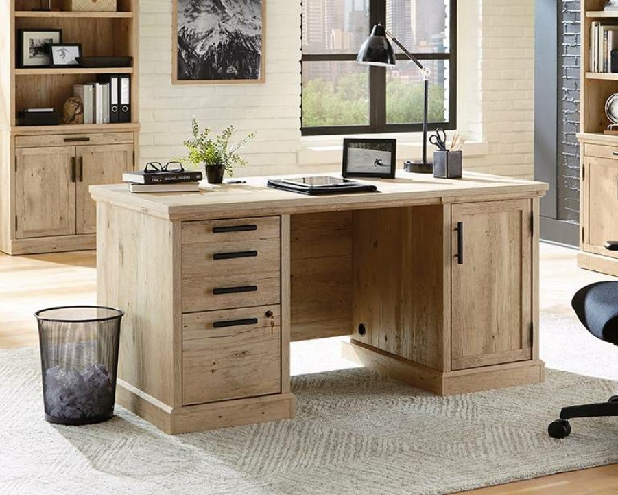 Desks * | Best Quality Mason Peak 60 Commercial Office Desk With Storage In Prime Oak Sauder 427802