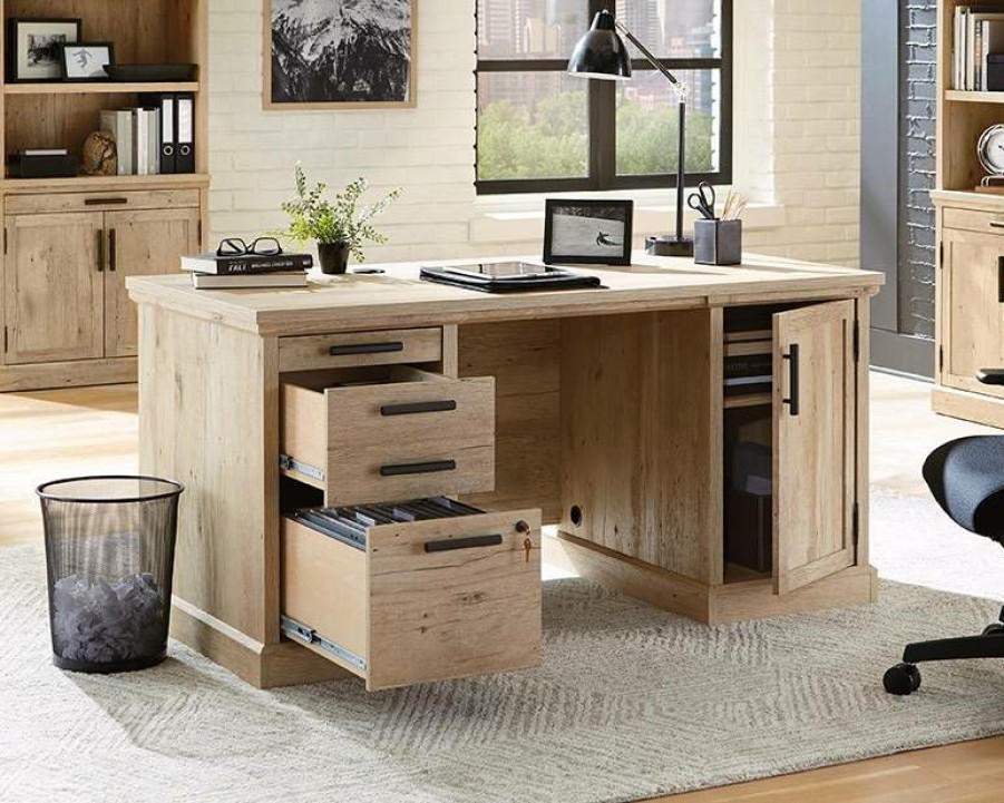 Desks * | Best Quality Mason Peak 60 Commercial Office Desk With Storage In Prime Oak Sauder 427802