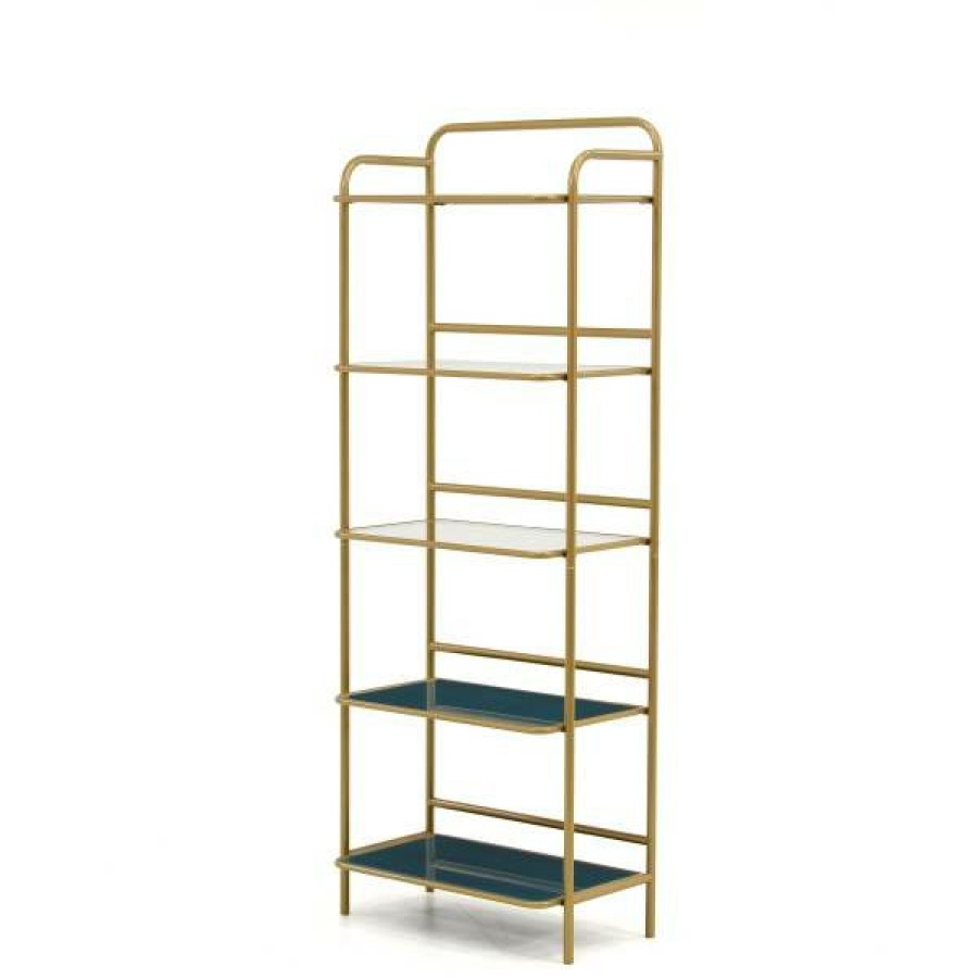 Bookcases & Shelves * | Low Price Coral Cape Bookcase Metal/Glass In Satin Gold Sauder 424475