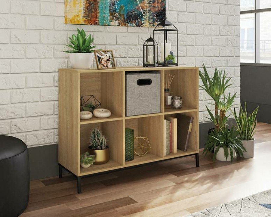 Bookcases & Shelves * | Promotion 6 Cube Cubby Bookcase In Charter Oak Finish Sauder 427286