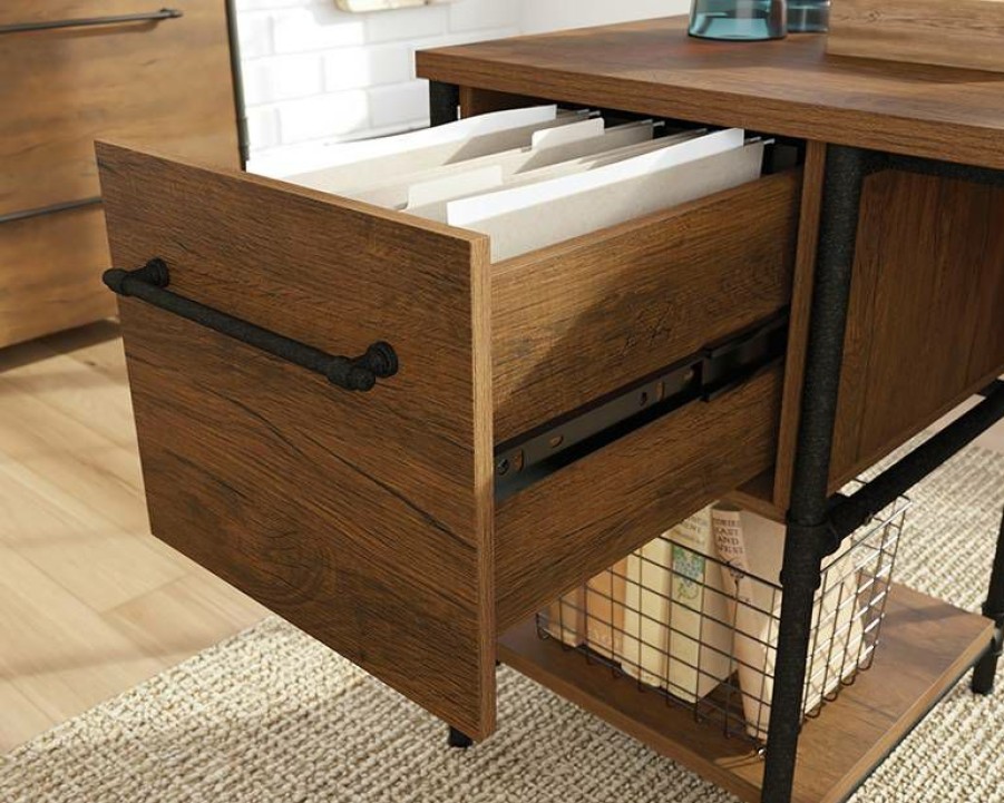 Desks * | Fashionable Iron City Desk In Checked Oak Sauder 427134