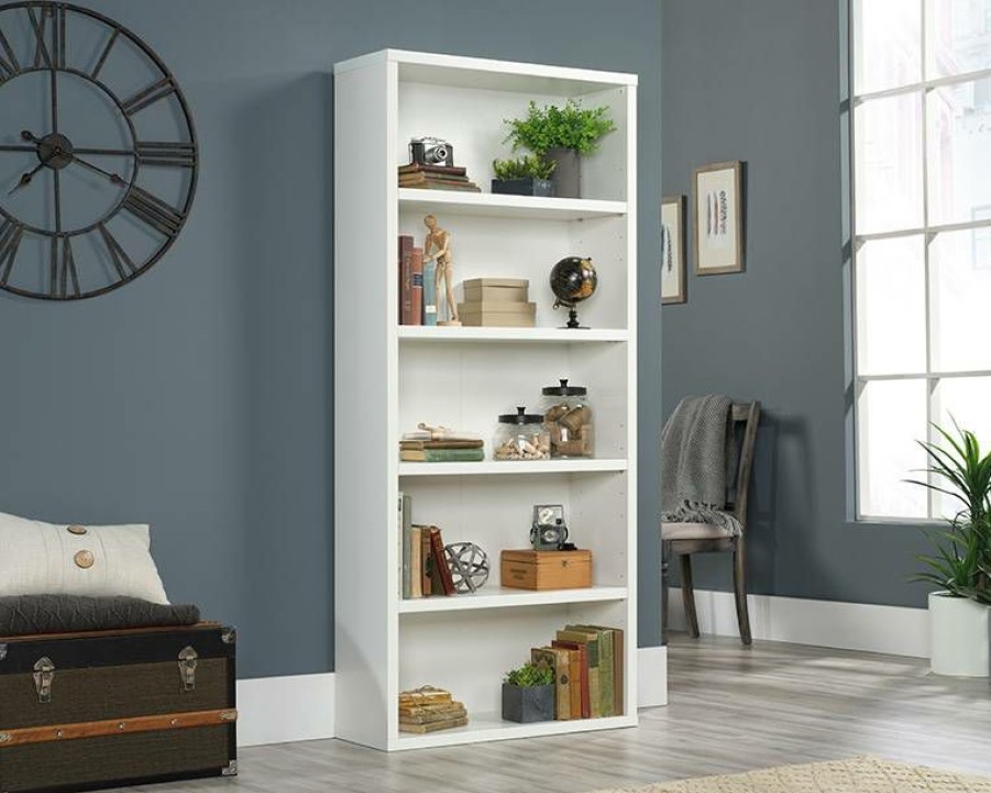 Bookcases & Shelves * | Special Style White 5-Shelf Living Room Bookcase Sauder 427260