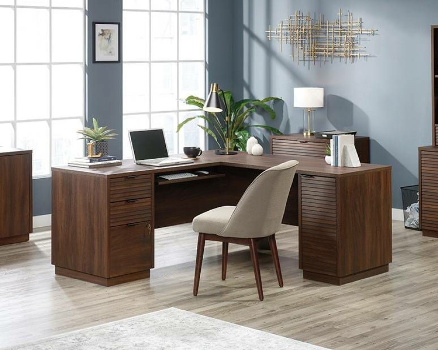 Desks * | Classical Englewood L-Desk Spm A2 In Spiced Mahogany Sauder 426914