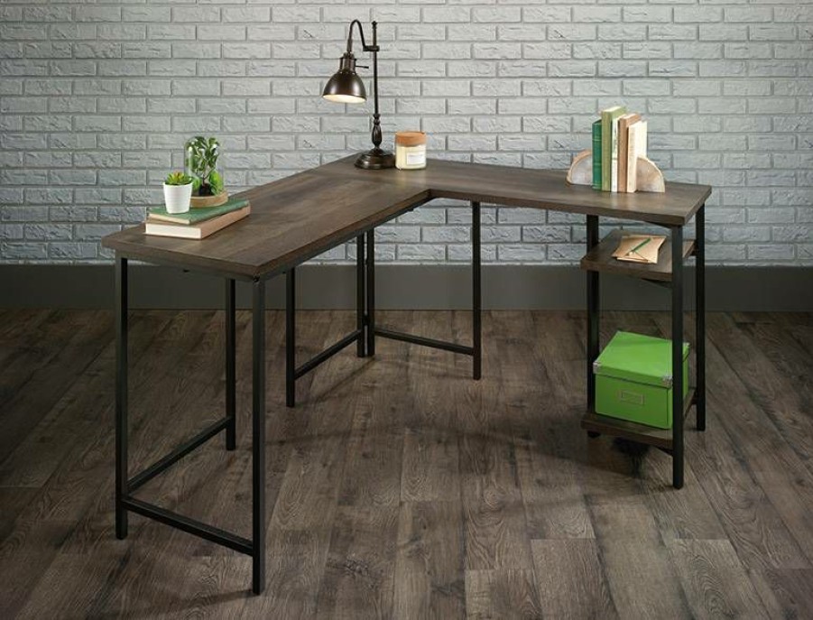 Desks * | Quick Delivery North Avenue L-Desk In Smoked Oak Sauder 425077