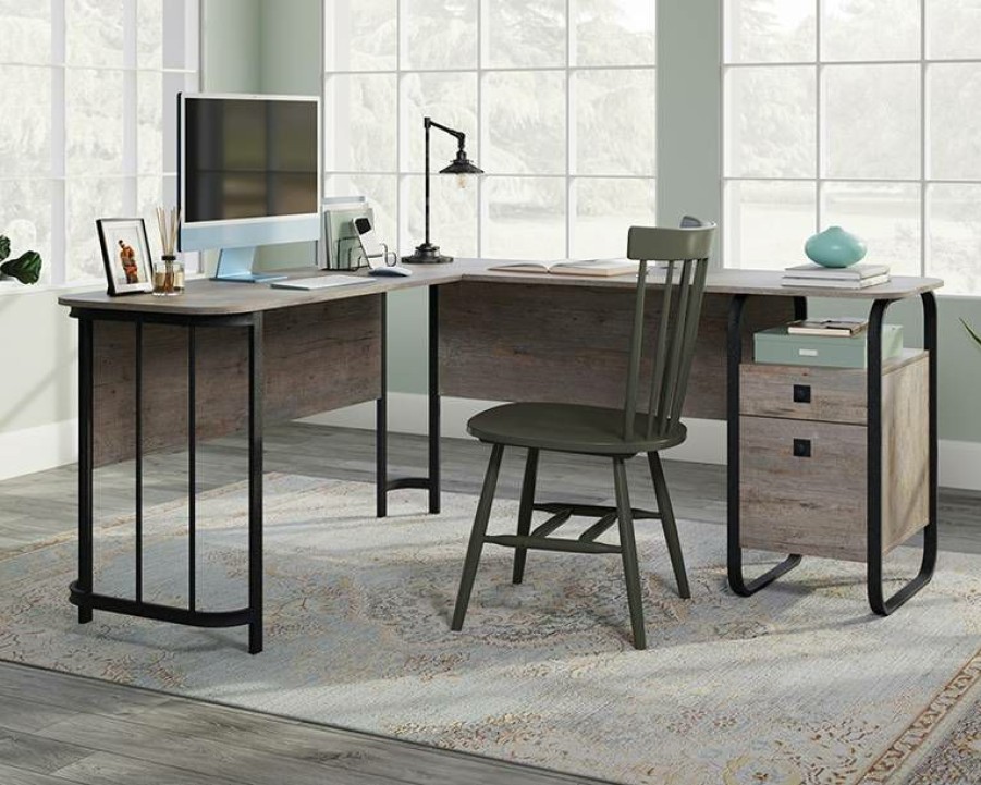 Desks * | Best Price Station House L-Desk Weathered Wood Sauder 433235