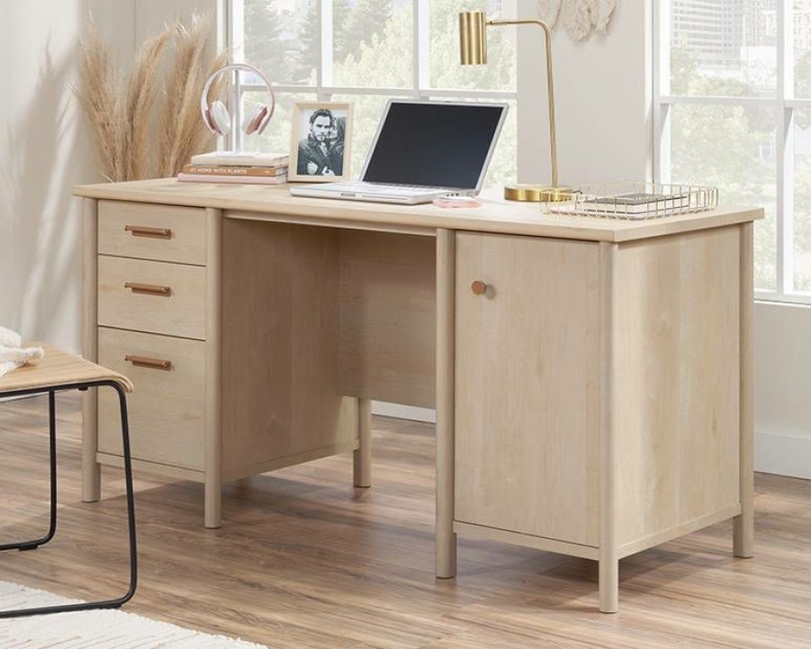 Desks * | Online Discount Computer Desk With Storage In Natural Maple Sauder 429366