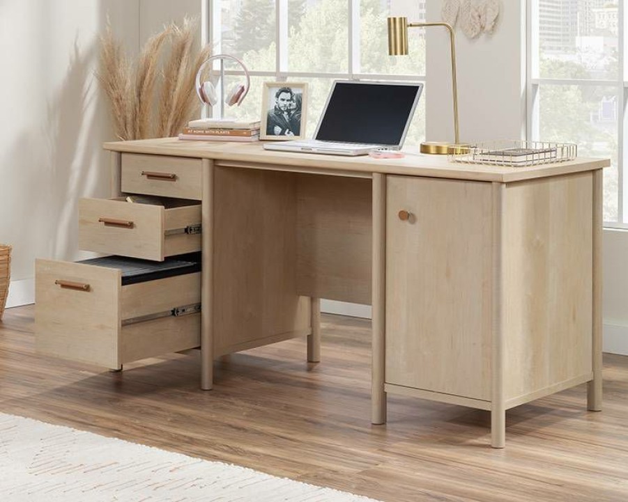 Desks * | Online Discount Computer Desk With Storage In Natural Maple Sauder 429366