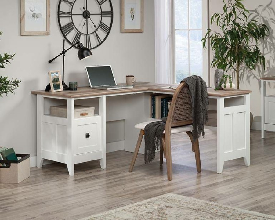 Desks * | Fashionable August Hill L-Shaped Home Office Desk In Soft White Sauder 430758