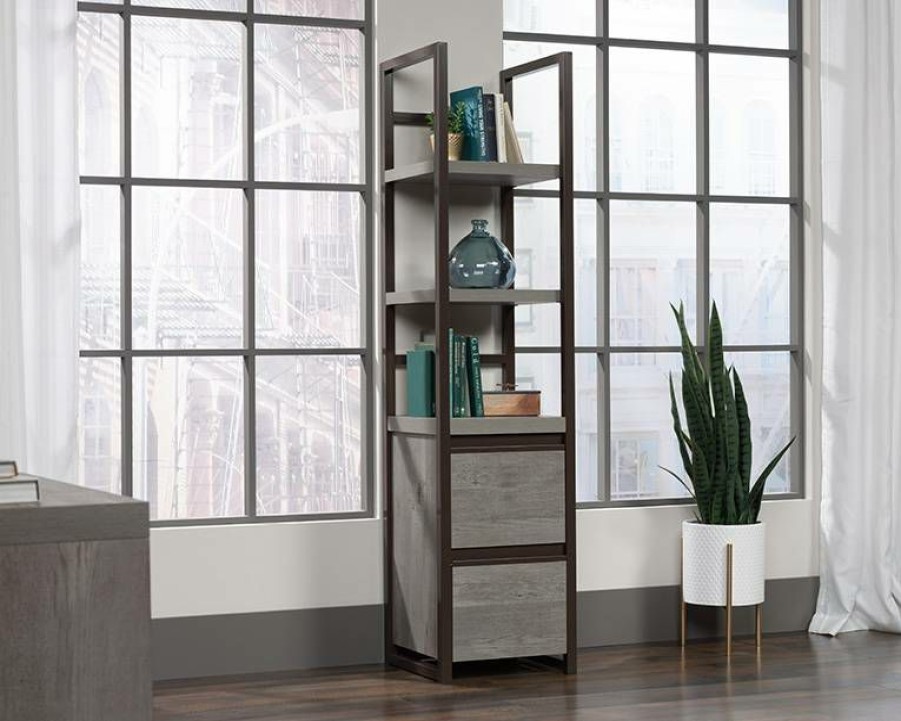 Bookcases & Shelves * | Popular Manhattan Gate 2-Shelf Narrow Bookcase In Mystic Oak Finish Sauder 429253