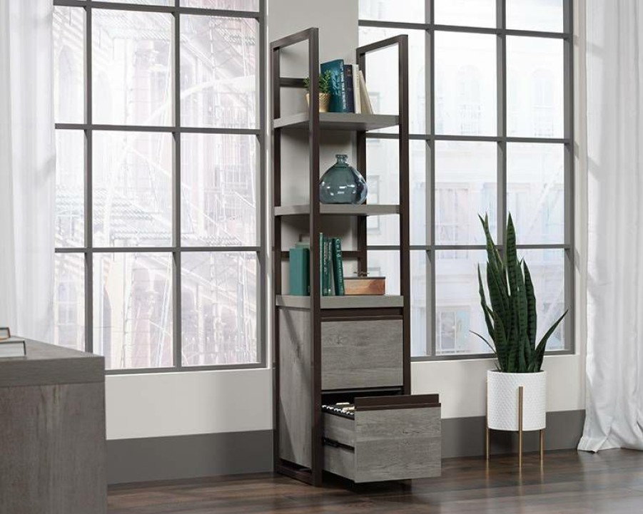 Bookcases & Shelves * | Popular Manhattan Gate 2-Shelf Narrow Bookcase In Mystic Oak Finish Sauder 429253