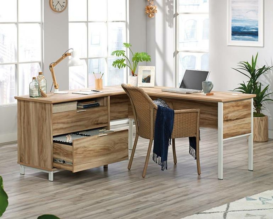 Desks * | New Modern L-Shaped Desk In Kiln Acacia Sauder 427478