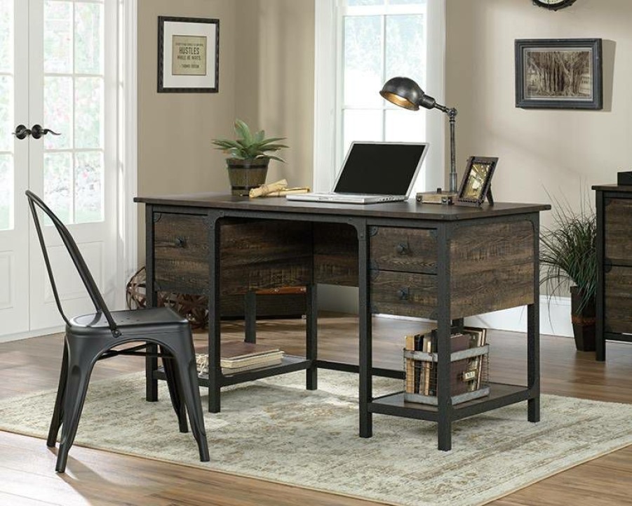 Desks * | Original Small Computer Desk In Rustic Carbon Oak Sauder 427652