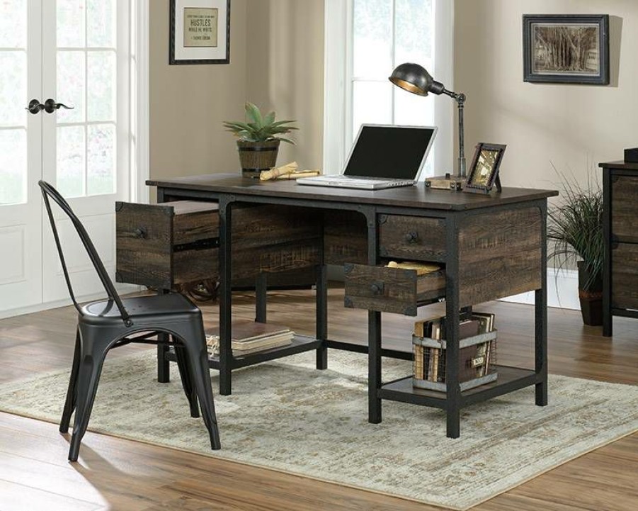 Desks * | Original Small Computer Desk In Rustic Carbon Oak Sauder 427652