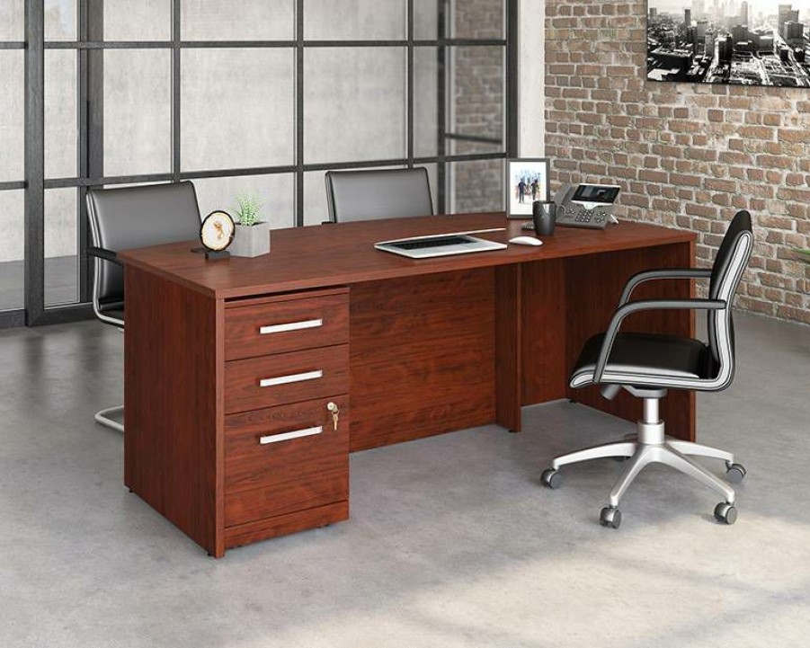 Desks * | Top Selling Affirm 72 X 36 1-File Single Ped Bowfront Desk In Classic Cherry Sauder 430213