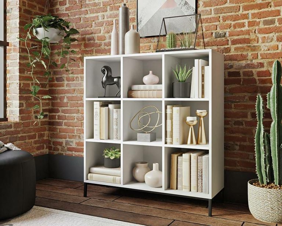 Bookcases & Shelves * | Latest Fashion White 9-Cube Cubby Organizer Bookcase Sauder 427659