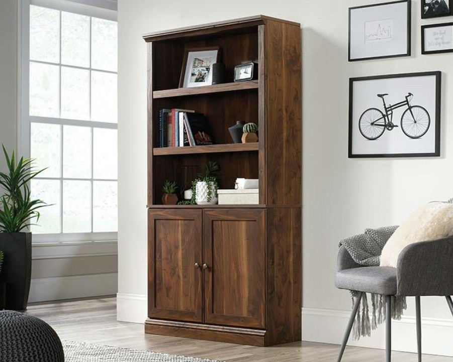 Bookcases & Shelves * | Best Quality 5 Shelf Bookcase W/ Doors In Grand Walnut Sauder 426419