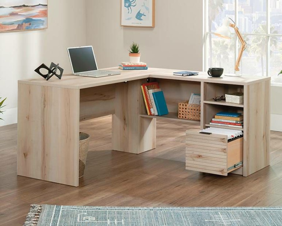 Desks * | Hot Selling Harvey Park L-Shaped Home Office Desk In Pacific Maple Sauder 433260