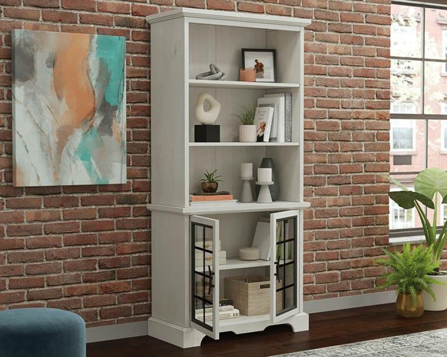 Bookcases & Shelves * | Shop 5-Shelf Bookcase With Doors In Winter Oak Sauder 429545