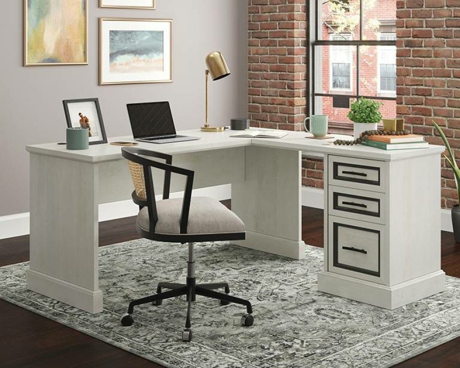 Desks * | Sale Online Carolina Grove L-Shaped Desk With Drawers In Winter Oak Sauder 429547