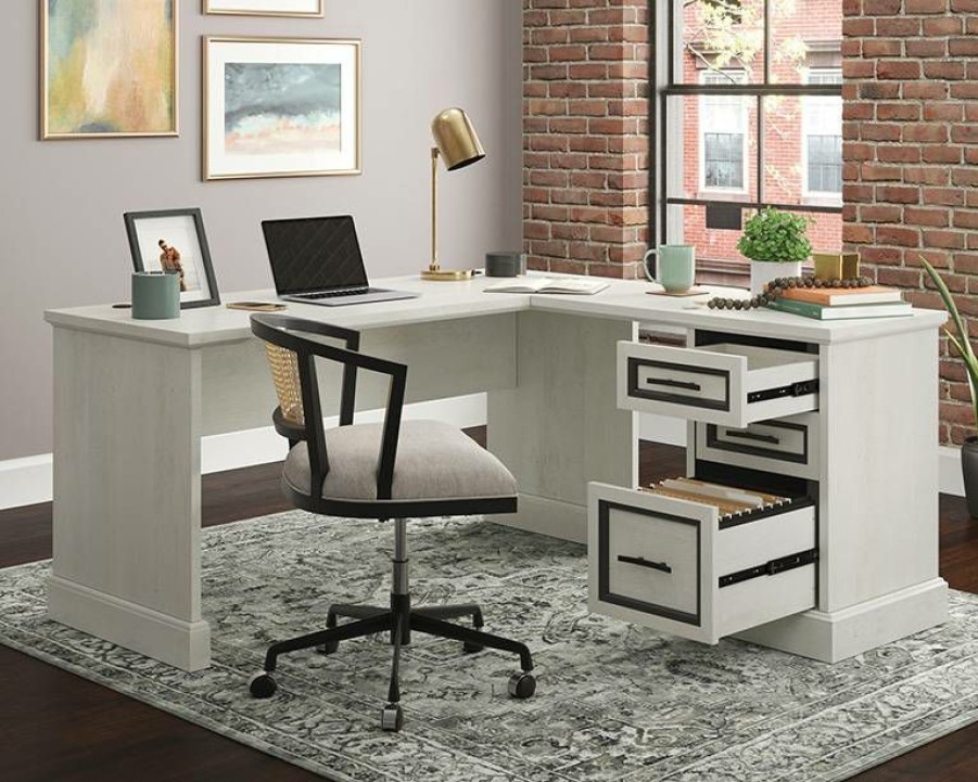 Desks * | Sale Online Carolina Grove L-Shaped Desk With Drawers In Winter Oak Sauder 429547