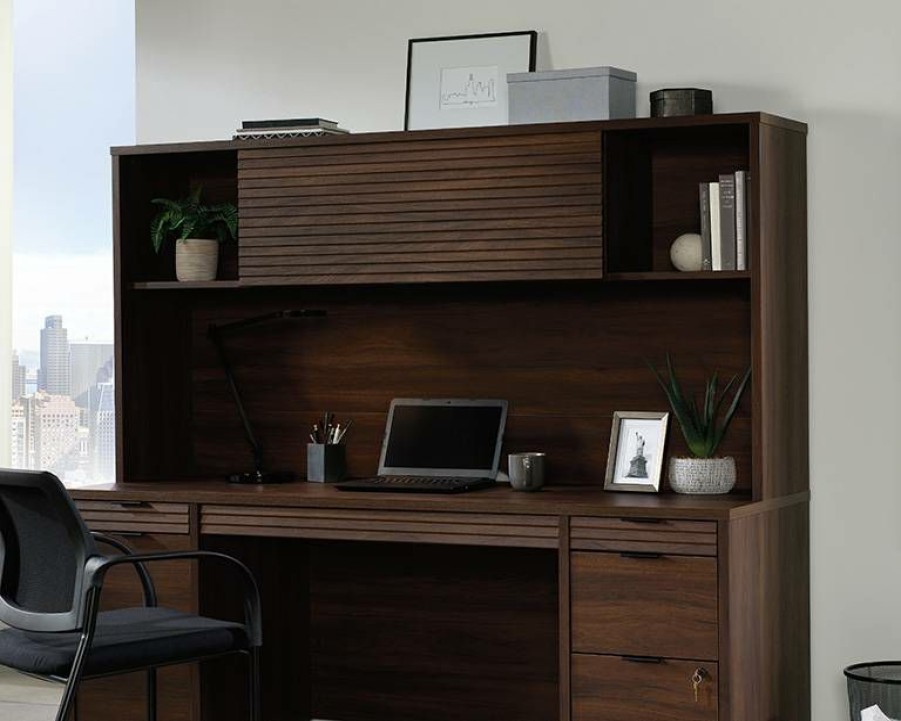 Desks * | Promotion Palo Alto Commercial Office Storage Hutch For Desk In Spiced Mahogany Sauder 427799