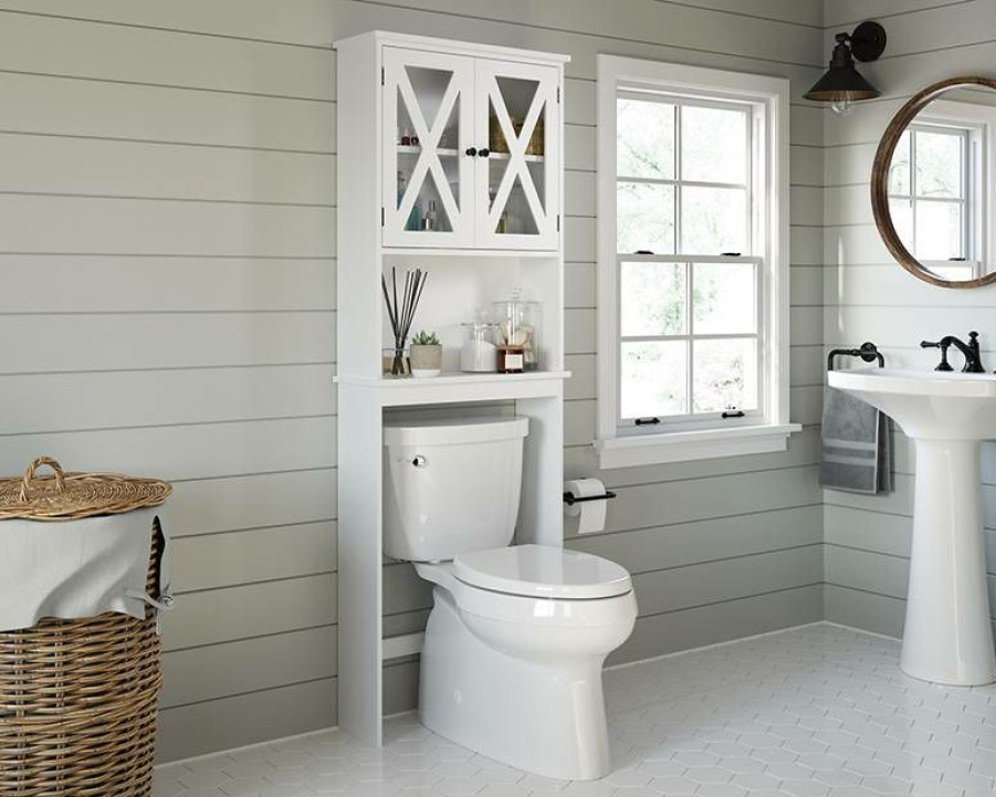 Bookcases & Shelves * | Shop White Over-Toilet Bathroom Etagere With Doors Sauder 428844