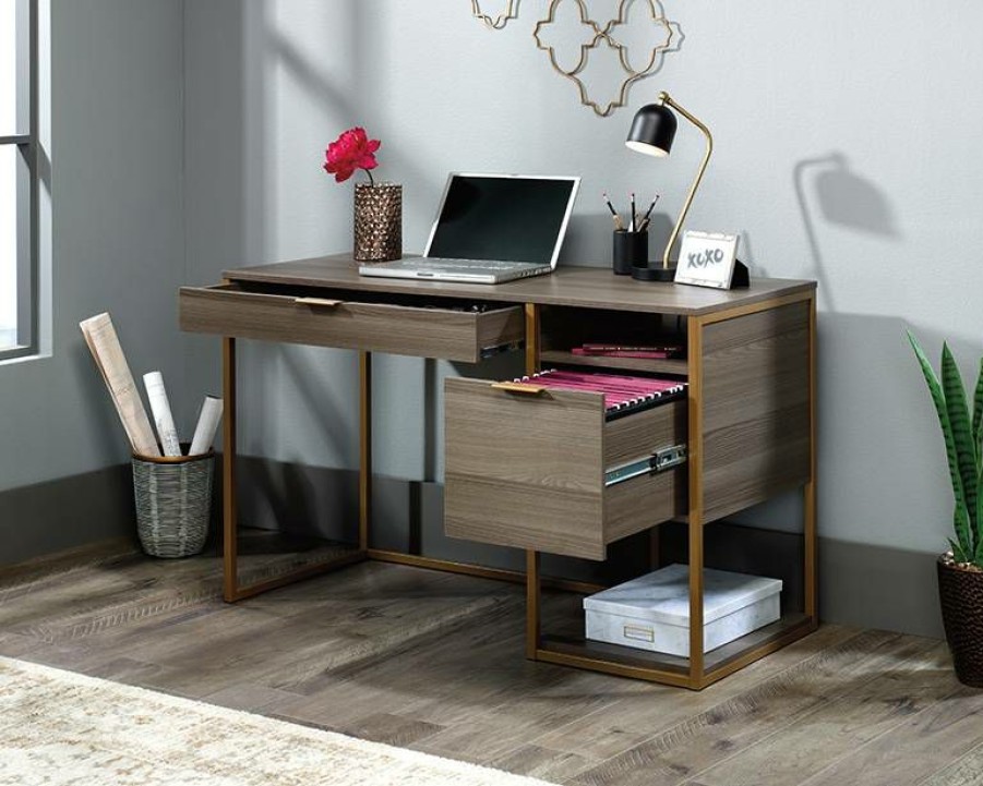 Desks * | Best Quality International Lux Single Ped Desk In Diamond Ash Sauder 426429