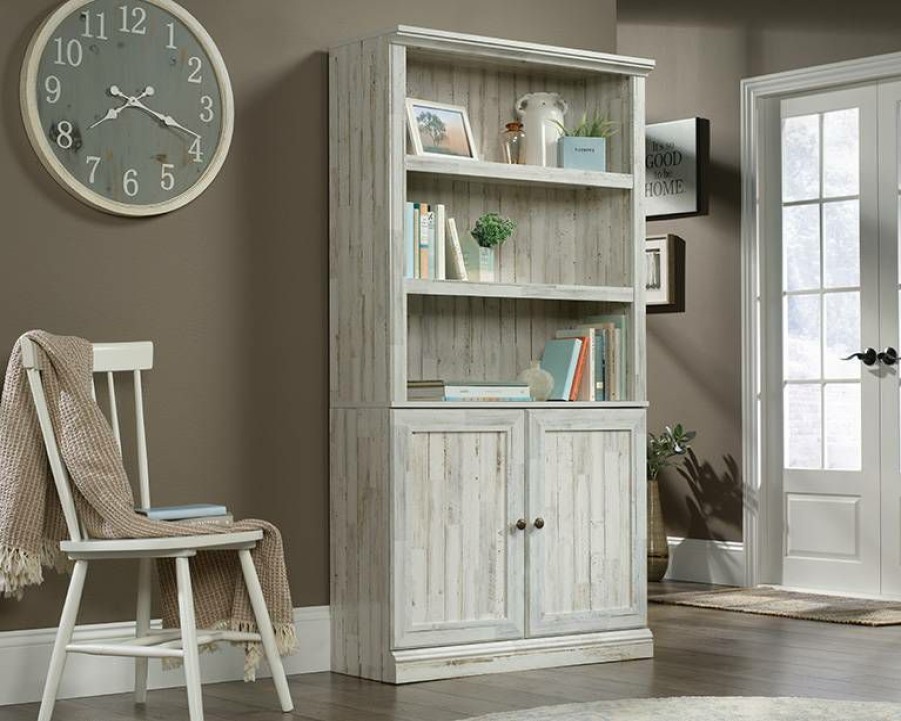 Bookcases & Shelves * | Quick Delivery 5 Shelf Bookcase W/ Doors In White Plank Sauder 426420