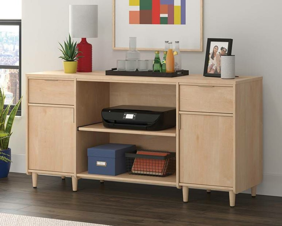 Storage Credenza * | Hot Selling Clifford Place Office Storage Credenza In Natural Maple Sauder 433365