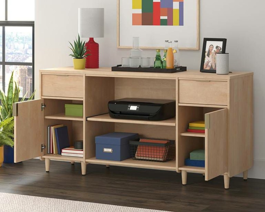 Storage Credenza * | Hot Selling Clifford Place Office Storage Credenza In Natural Maple Sauder 433365